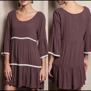 Umgee Brown Fringe Boho Bell Sleeve Dress Size XL